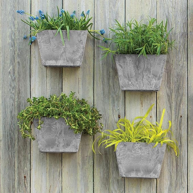Root & Vessel Self Watering Wall Planters for Indoor or Outdoor Plants, Unique Marbled Wall Pot, Made of Eco-Friendly Blend of Stone and Plastic, Gray, 8.5"