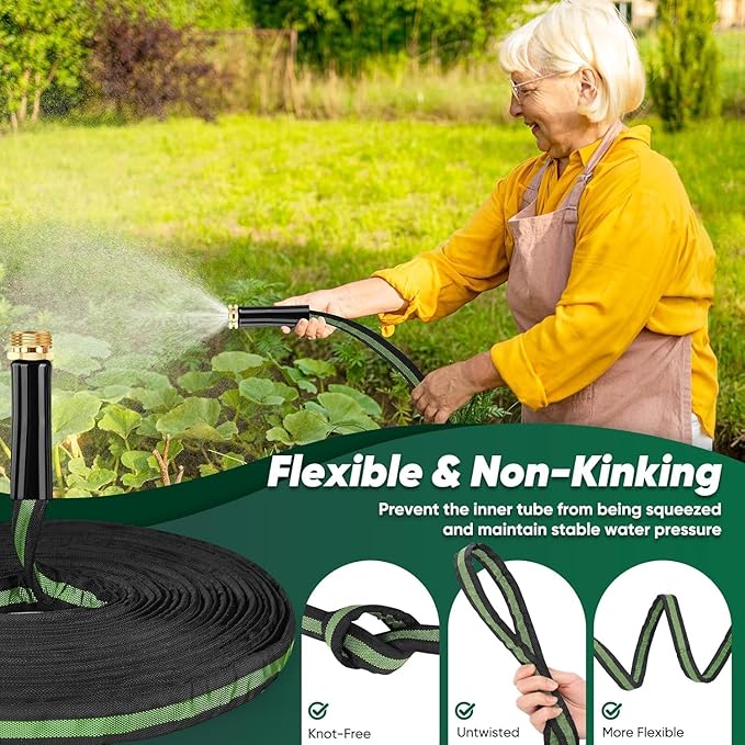 Toolasin Garden Hose 50FT, Lightweight Water Hose with 3/4", Non-Expanding, Potable, Easy Storage, Portable and Flexible Kink-Free PVC Inner Core, 500 PSI Burst Strength Outdoor Hose for Garden, Green
