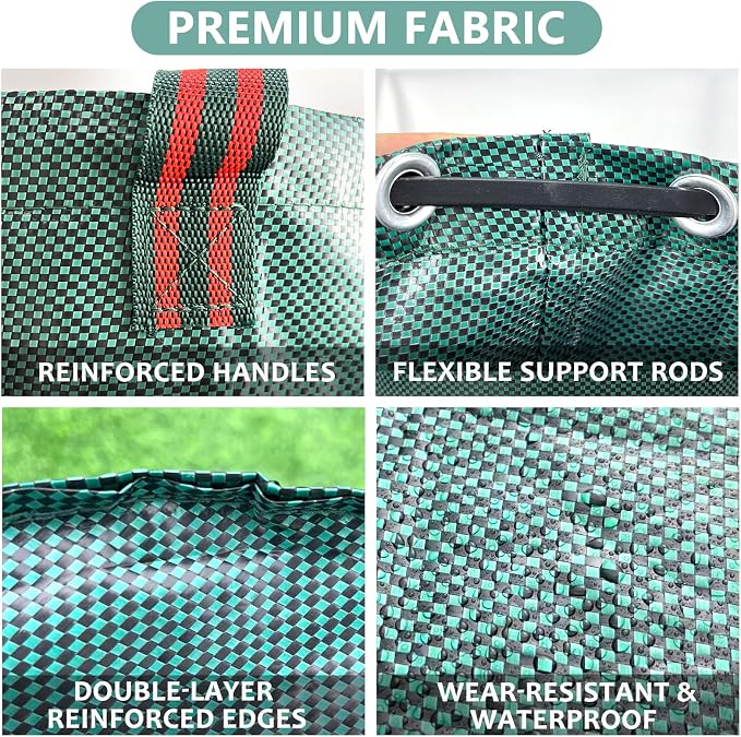 2 Pack 72 Gallon Yard Waste Bags (Green + Black), Easy-to-Carry Reusable Lawn & Leaf Bags with Reinforced Handles, Collapsible Garden Bags for Backyard Cleanup
