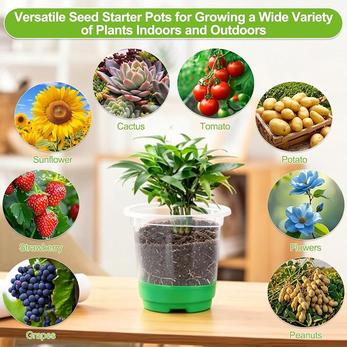 59Pcs Clear Nursery Pots Kits with Grow Light Includes 22 Pack 4'' Seed Starter Pots with Silicone Base & Lids, Clear Plant Pots for Propagation, Seedling Pots Kit with Drainage, Labels, Repotting Mat