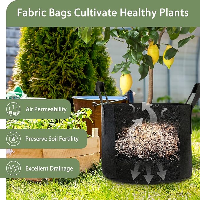 GreatBuddy Grow Bags 10 Gallon 12-Pack, Heavy Duty Fabric Grow Bags with Handles for Vegetables, Herbs, and Tomatoes, Fabric Pots & Planting Bags for Outdoor Home Gardening