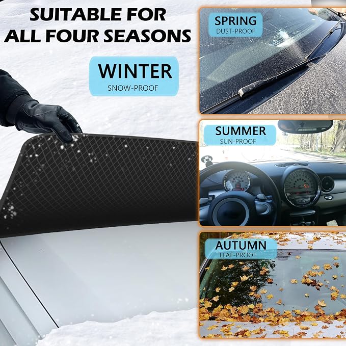 2PCS Windshield Snow Cover, Car Windshield Cover for Ice and Snow, Automotive Large Magnetic Windshield Frost Cover With Side Window and Mirror Protector in Winter, Suitable for Most Vehicle,Sedan,SUV
