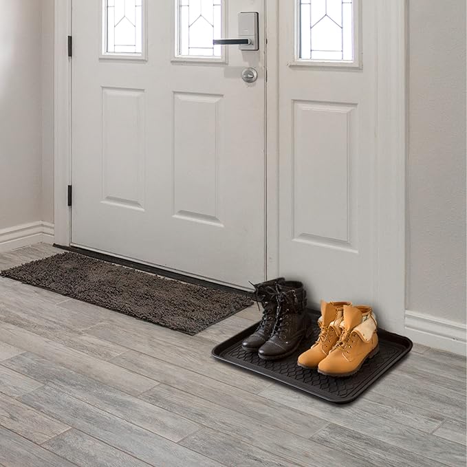 Stalwart All-Weather Boot Tray, Indoor Outdoor Doormat for All Seasons, 2 pk Medium, Black