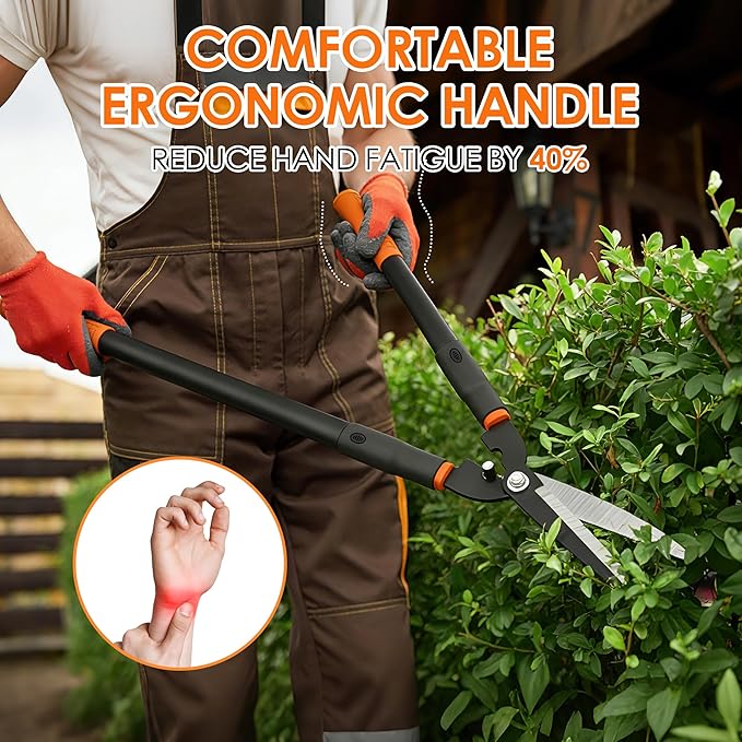 Luvenia Hedge Shears, 31 Inch Heavy Duty Hedge Clippers, Carbon Steel with 15° Bevel Blade, Ergonomic Handle & Compound Lever Shears Gardening Tools for Yard, Bush and Shrub Trimming, Black