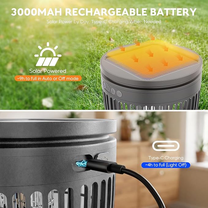 Solar Bug Zapper Outdoor, Mosquito Zapper with Flame Light & RGB Projector | Solar Powered & USB Rechargeable, IP65 Waterproof 4200V Electric Mosquito Killer for Yard Garden Camping 2000 Sq Ft