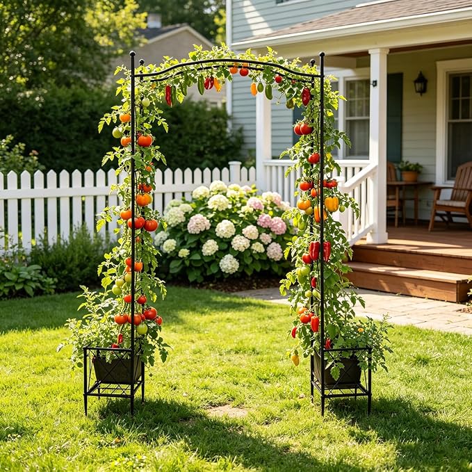 93" Garden Arched Arbor with Planters Outdoor Metal Garden Trellis Flat Top | Arch Trellises for Climbing Plants Vegetables Rose Vine Garden Archway for Backyard Patio Lawn Wedding Party Decoration
