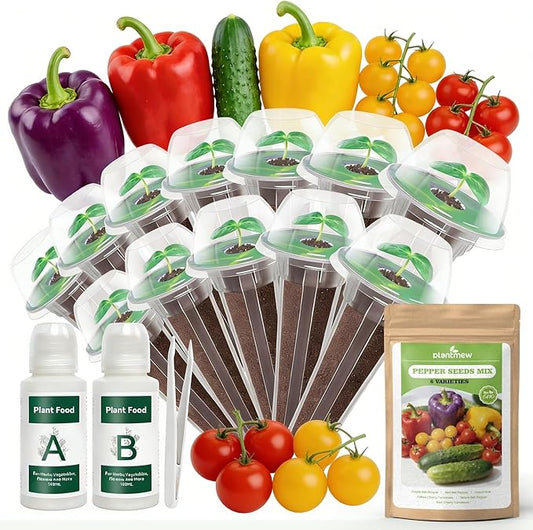 12 Pods Pepper Green Seed Pod Kit for AeroGarden, Ahopegarden Hydroponics Growing System, 3100+ Seeds of Cherry Tomato, Yellow, Purple, Red, Sweet Pepper, Cucumber