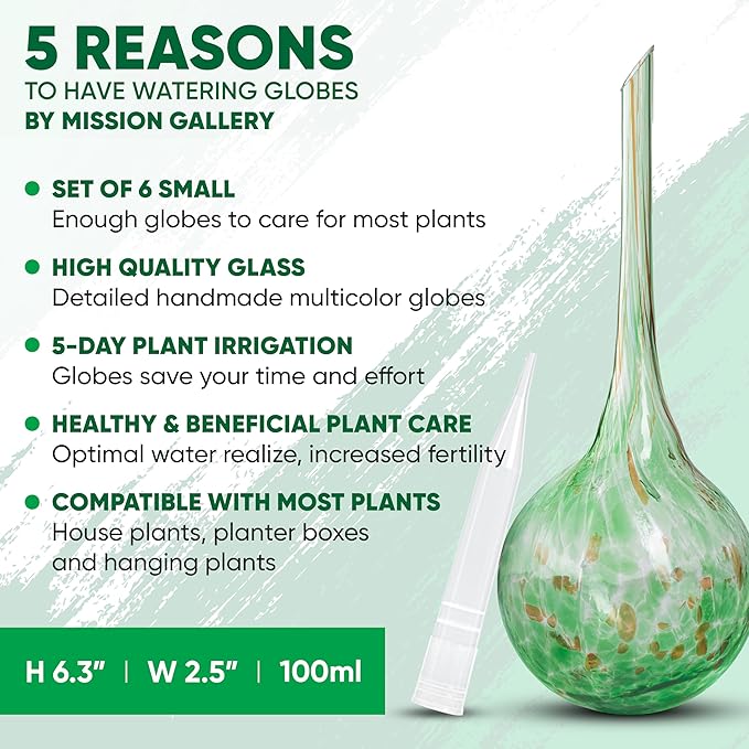 Plant Watering Globes Set of 6 – Small Glass Self Watering Bulbs for Indoor & Outdoor Plants – Multicolor Passive Watering Devices for Short-Term Soil Moisture Support