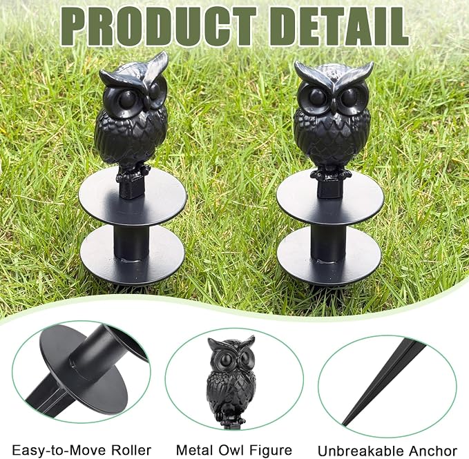 4 Pack Hose Guides for Garden Heavy Duty Metal Water Hose Guards for Flower Beds Decorative Garden Stake Spike Owl-Shaped Black Cast Iron Plant Protector for Lawn Yard Ground Outside Flower Bed