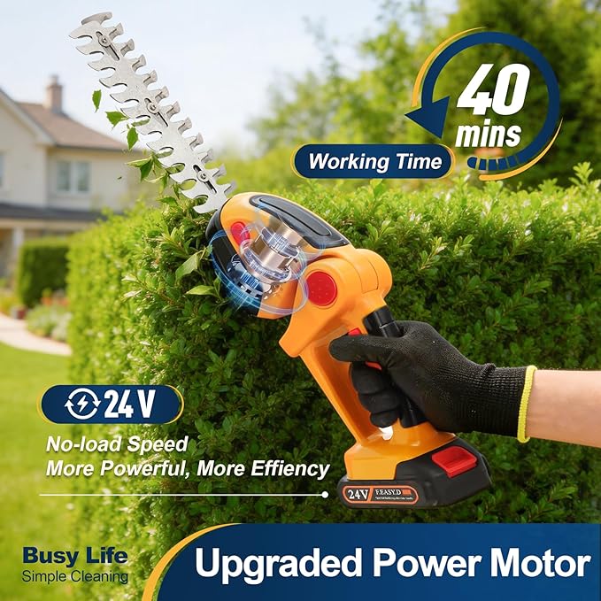 Yocada Handheld Cordless Hedge Trimmer&Grass Shear 2-in-1 Powerful Dual Batteries Electric Shrub Bush Trimmer 24V Grass Cutter Lightweight for Garden Lawn Care