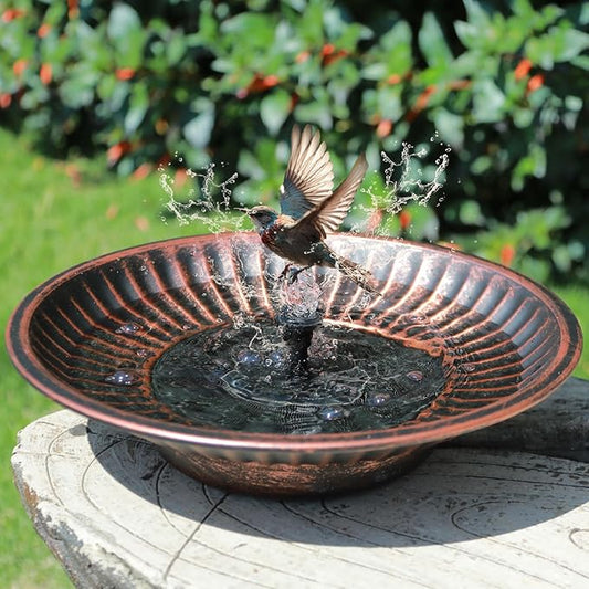 12.3" Solar Fountain Bird Bath for Outside, Metal Solar Bird Bath Fountains, Bird Bath Bubbler for Garden Patio Decor (Copper)