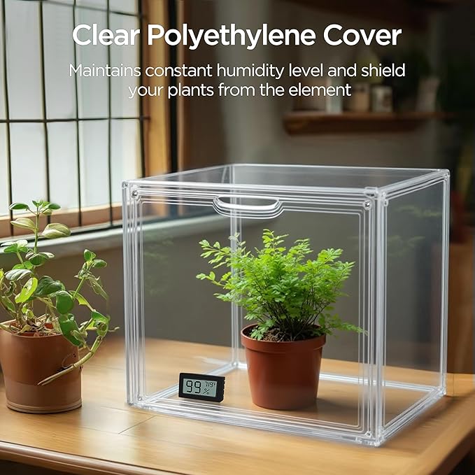 HBlife Mini Greenhouse for Indoor, Clear Stackable Green House with Magnetic Waterproof Door for Small Plants Nursery Germination and Display, Tabletop Portable Greenhouse, 14.1x8.6x10.6 Inch (2 Pack)