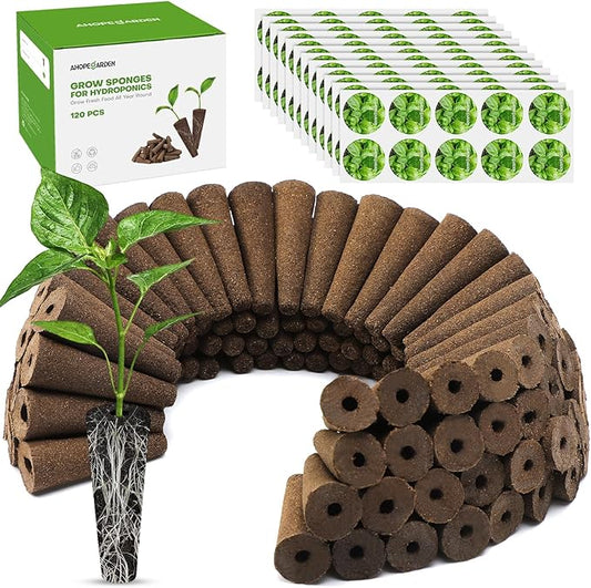 Ahopegarden 120 Pcs Seed Pod Kit for Aerogarden, Highly Breathable Hydroponics Replacement Pods Compatible with Most Indoor Hydroponic Systems,120 Grow Sponges & 120 Pod Labels