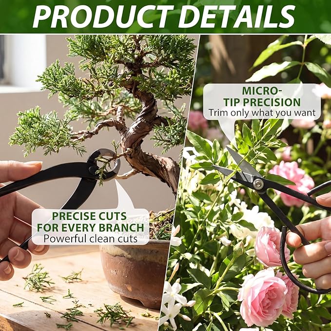 2 Pack Garden Scissors 7.9 Inches (200mm) Stainless Steel Bonsai Pruning Shears 8.2 Inches (210mm) with Comfy Grip Handle Trimming Scissors for Bonsai, Herbs, Flowers, Home