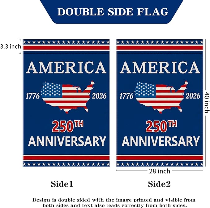 250 Anniversary Garden Flag, 250th Anniversary America Banner USA 4th of July Patriotic Freedom Yard Sign Double-Sided Waterproof Flag 28x40 Inch