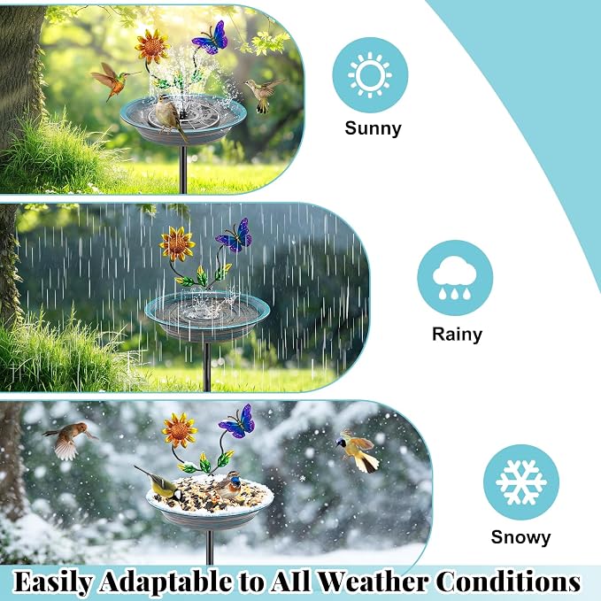 Vintage Metal Bird Bath for Outside, Standing Bird Feerder with Sunflower Decoration, Detachable Birdbaths Bowl for Outdoor Yard Lawn Garden Decor (Vintage Blue)