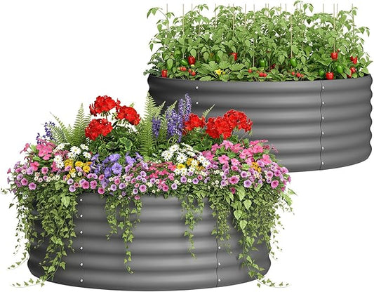 2-Pack 4x1.5ft Galvanized Raised Garden Bed, Outdoor Planter Bed, Metal Planter Box for Gardening and Planting,Dark Grey