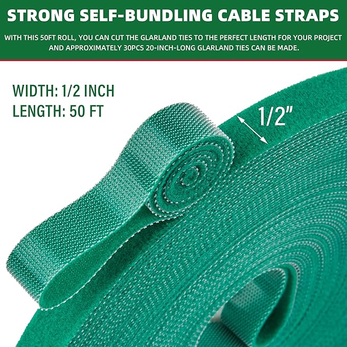 Garland Ties|Plant Ties|Adjustable Decoration Ties for Plant, Light, Stair, Banister, Tree &Wreaths|Durable &Easy to Use|50ft Roll Cut to Custom Length|Holiday Décor Hanger for DIY Decorating