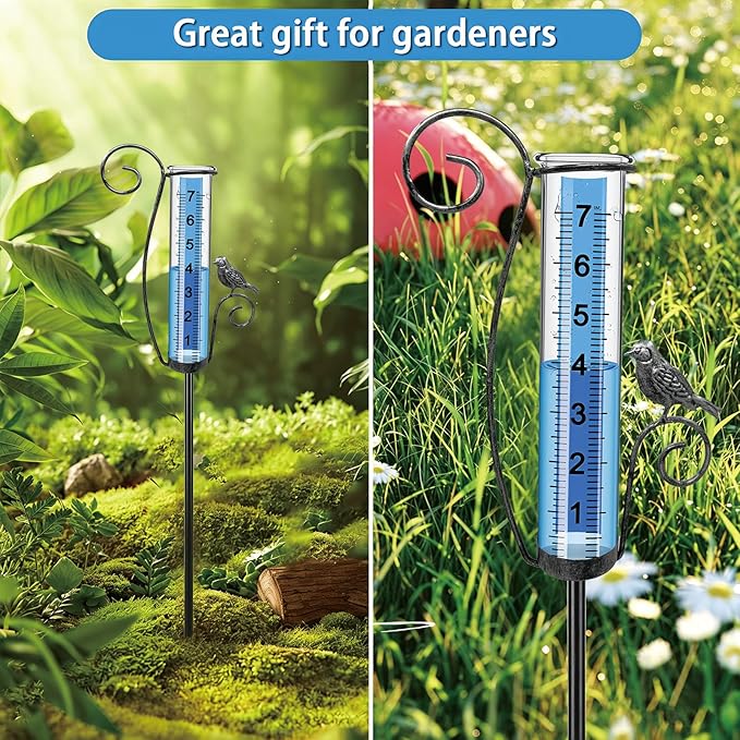 Rain Gauge Outdoor, Accurate rain gauges Outdoors Best Rated, Tall rain Gauge for Yard with Stake, Decorative rain Measure Gauge for Garden, Deck, Lawn with Large Numbers, Adjustable Height
