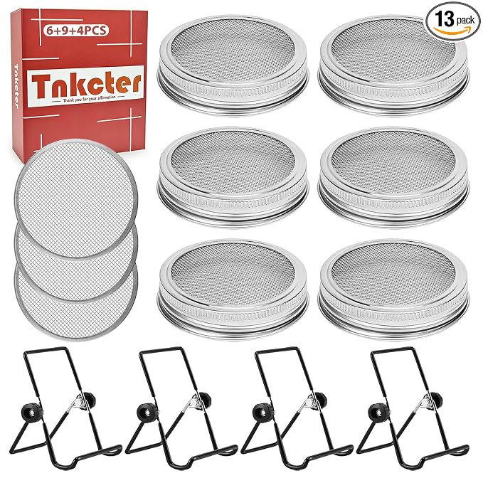 6 Pack Sprout Lids for Mason Jars Kit 316 Stainless Steel – 86mm Wide Mouth With 9 Mesh Filters & 4 Adjustable Stands – Easy Swap for Organic Broccoli, Alfalfa, Mung Bean Sprouts