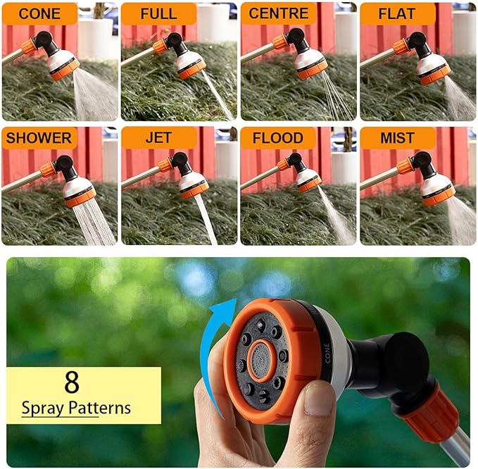 17.5" Garden Watering Wand with Thumb Control,8 Spray Patterns Lightweight Garden Hose Wand | Hose Nozzle Sprayer for Hanging Plants and Shrubs Window Cleaning Pet Bathing | Fits 3/4" Garden Hoses