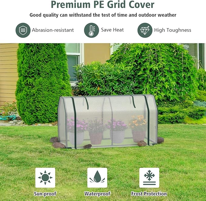 Giantex Mini Portable Greenhouse - for Raised Garden Bed, 47''x21.5''x24'' Outdoor Greenhouses with PE Cover, Roll-Up Zipper Door, Waterproof Plant Shelter for Garden Patio Lawn Vegetables & Flowers