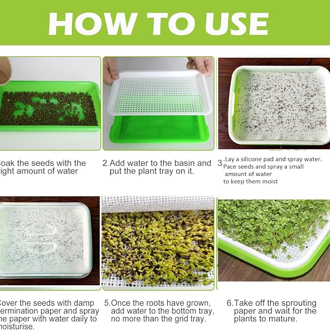 4pcs Seed Sprouting Mesh, Silicone Seed Sprouting Mat, Hydroponic Growing Mats, Germinating Pads for Microgreens Growing Kit,11.4" x 11.8",Trays NOT Included