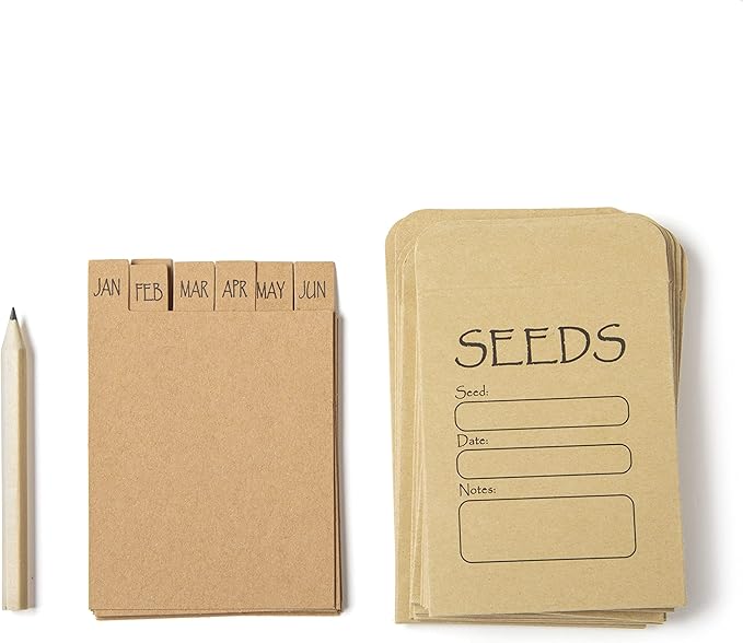 Katai Seed Storage Box – Durable Metal Seed Organizer Storage Box for Gardeners, Complete Seed Packet Storage Box with Lid, Monthly Dividers, 20 Envelopes & Pencil, Compact Seed Saver, Pink Flamingo