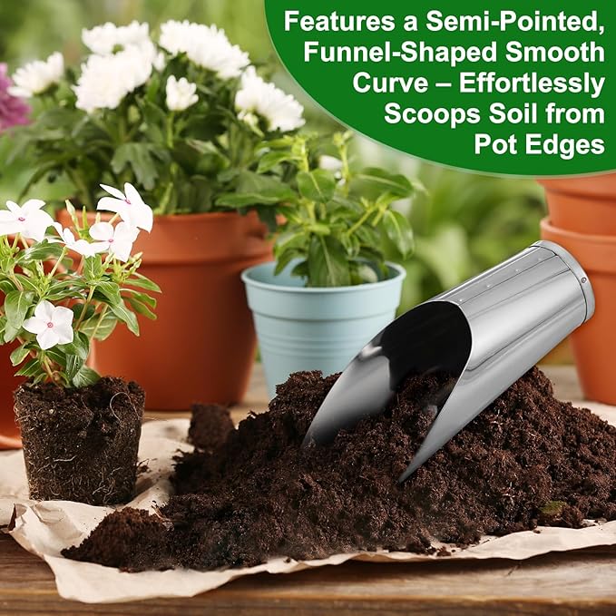 M METERXITY 1-Set Bonsai Soil Scoops, 2.4inch/6cm Stainless Steel Garden Soil Scoop Bucket Shovels and Soil Sifter for Transplanting/Flower Planting, Small Gardening Tool [Silver Tone]