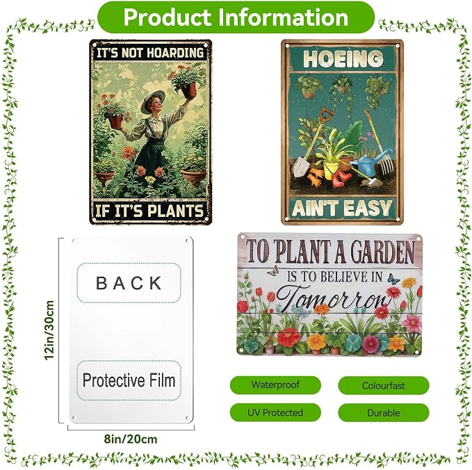 3PCS Funny Metal Garden Signs Decor for Outside,Patio,Yard,Backyard,Gardening Gifts for Women,Gardeners,and Plant Lovers,Garden Decorative Outdoor Accessories Essentials Supplies