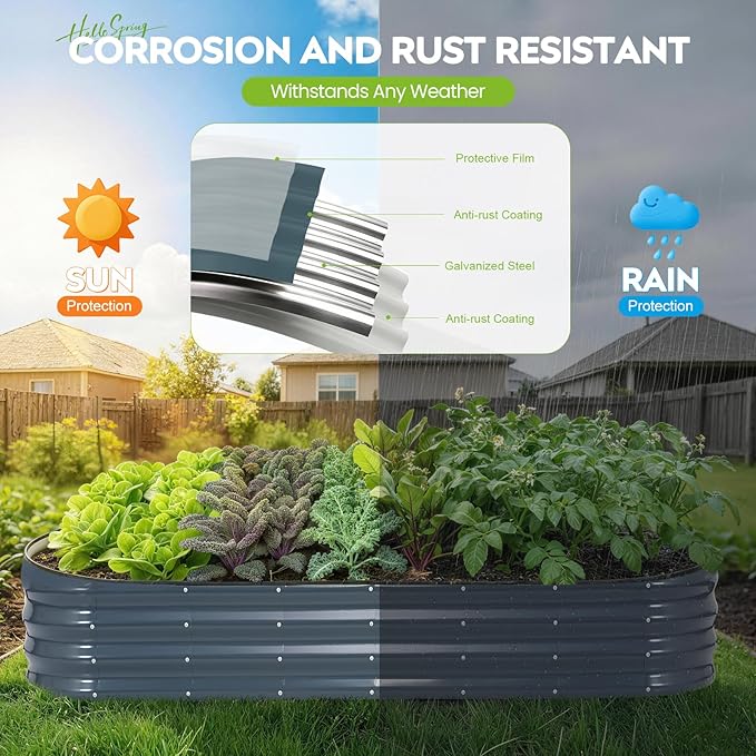 Galvanized Raised Garden Bed 2 Pack, 8x2x1ft Oval Metal Planter Box Outdoor with Support Rods & Corner Protection, Planter Beds for Vegetables, Fruits, Flowers (Grey)