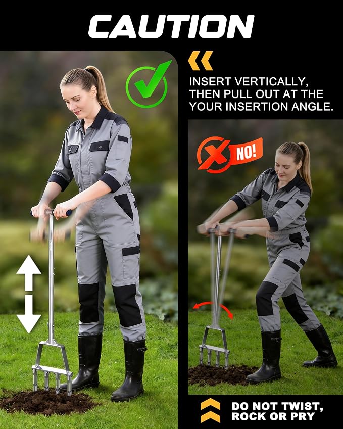 RETRUE Manual Core Aerator Lawn Tool - Lawn Aerator Tool with 4 Replaceable Hollow Tine, Semi-Assembled Grass Aerator Core Aeration Tool for Lawn, Yard Aerator for Lawn Care Compacted Soil