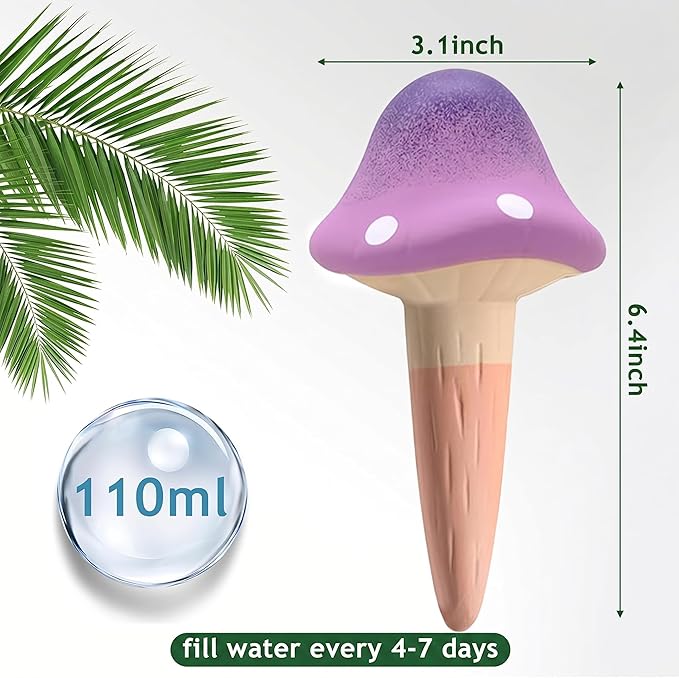 4 Pack Terracotta Watering Spikes, Vacation Self-Watering Planters Insert, Slow Release Watering Devices for Vacation Plant Watering,Mushroom Shape