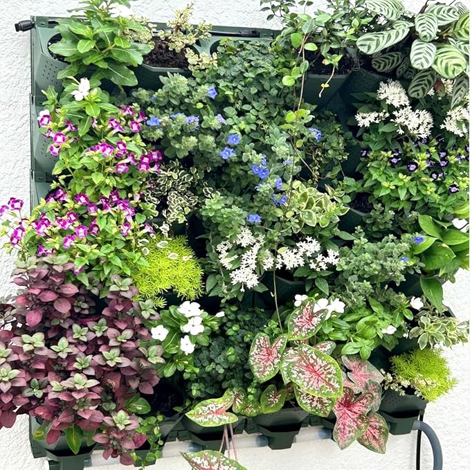 36 Pockets Living Wall Planter Indoor, Self Watering Wall Hanging Planters for Outdoor Plants Stackable, Cascading Vertical Planter Garden (Green)