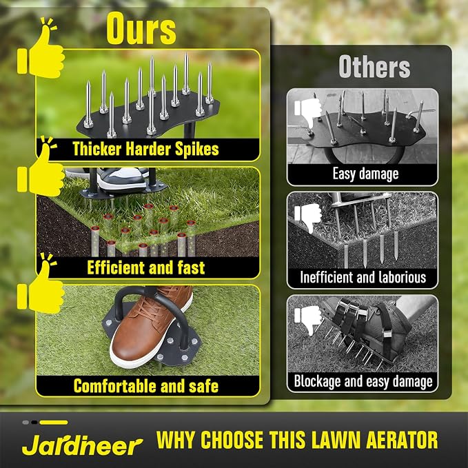 Jardineer Lawn Aerator Spike Tool, 36" Manual Yard Aeration Tool with 12 Thickened Steel Spikes, Pre-Assembled Grass Aerator for Soil Loosening & Yard Aeration in Lawn, Yard and Garden