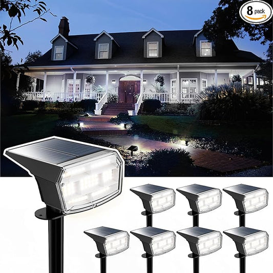 HIBOITEC Solar Spot Lights Outdoor 59LED Landscape Lights Solar Powered Uplights Waterproof Adjustable Brightness Dusk to Dawn for Outside Garden Yard Trees 8 Packs Cool White