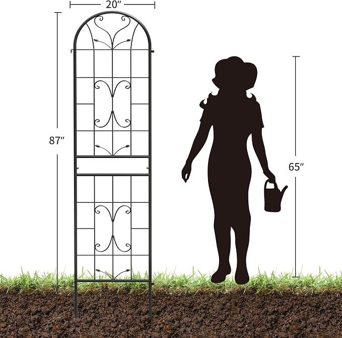 2 Pack 87x20in Garden Trellises, Ornate Scrollwork Black Metal Coated Rustproof Trellis for Climbing Plants Outdoor, Roses, Vegetables, Vines, Cucumbers