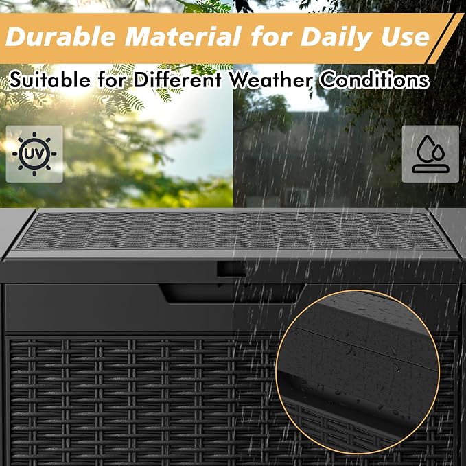 Fancyango 31 Gallon Outdoor Deck Box Waterproof, Storage Box for Patio, Resin Storage Bench Lockable for Garden Tools, Package Delivery, Black