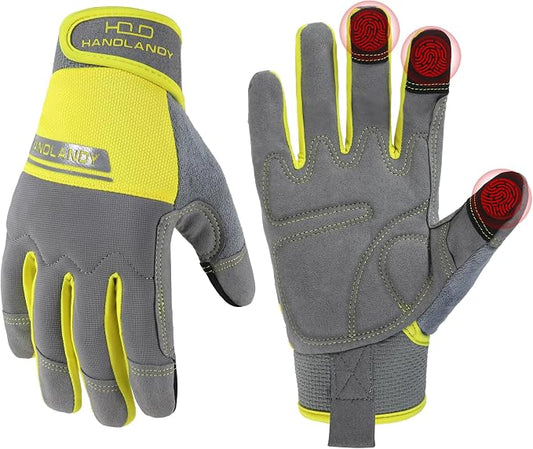 HANDLANDY Work Gloves for Men & Women, Utility Mechanic Working Gloves Touch Screen, Flexible Gardening Gloves for Yard