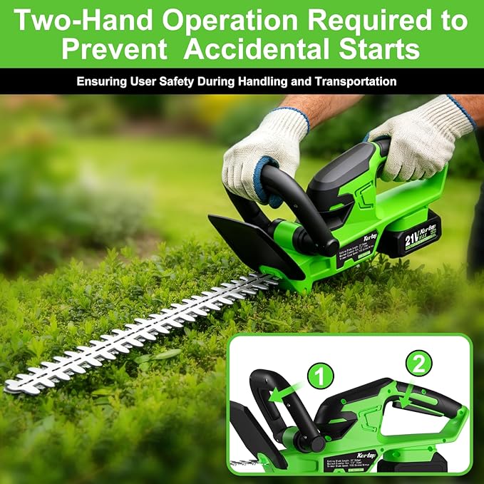 Kartop Cordless Hedge Trimmer with Battery and Charger Included, 22-Inch Rehchargeable Handheld Bush Trimmer, Headgear Trimmer for Garden Maintenance, 2 * 4000mAh Big Batteries