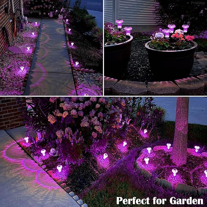 Priddop Solar Halloween Lights Outdoor 8 Pack Waterproof Purple LED | Yard Garden Decorative Pathway Mushroom Outside Landscape Path Lighting Patio Walkway Ground Pattern Halloween Decorations