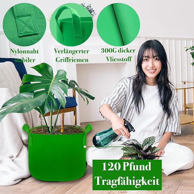 15 Gallon Grow Bags, Colorful Fabric Planters for Vegetables and Flowers, 5-Pack with Sturdy Handles, BPA-Free Non-Woven Material