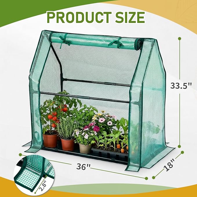 Mini Greenhouse for Indoor Outdoor,36"x18"x33" Tabletop Portable Green House with Waterproof Pad for Small Plants Nursery Germination (Green)