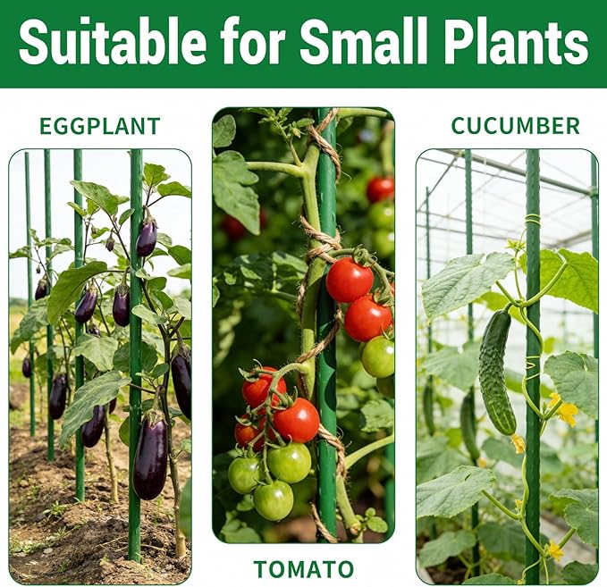 25 Pack Garden Stakes 3FT (36 Inch), Heavy Duty Steel Plant Support Stakes with Plastic Coating, Plant Sticks for Small Plants, Flowers, Vegetables, Potted & Indoor Outdoor Use