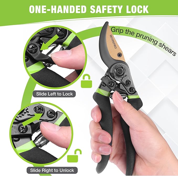 WORKPRO 8.5" Bypass Pruning Shears, Die-cast Aluminum Handle, Garden Shears with Sharp SK5 Blade, Garden Clippers, Hand Pruner for Branches, Flowers, Fruits, Plants, Effortlessly Prunes 3/4" Branches