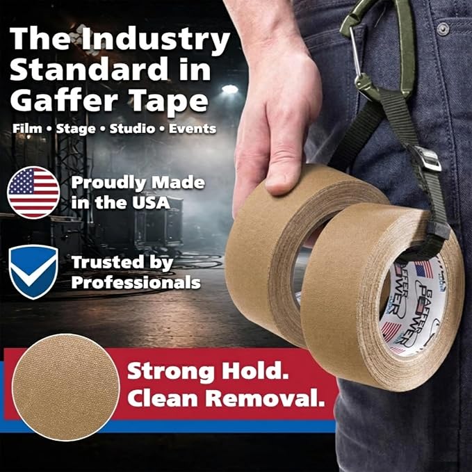 Gaffer Power Proudly Made in The USA, Real Professional Grade Gaffer Tape, Heavy Duty Gaffers Tape, Non-Reflective, Multipurpose. 2 Inches x 30 Yards, Tan