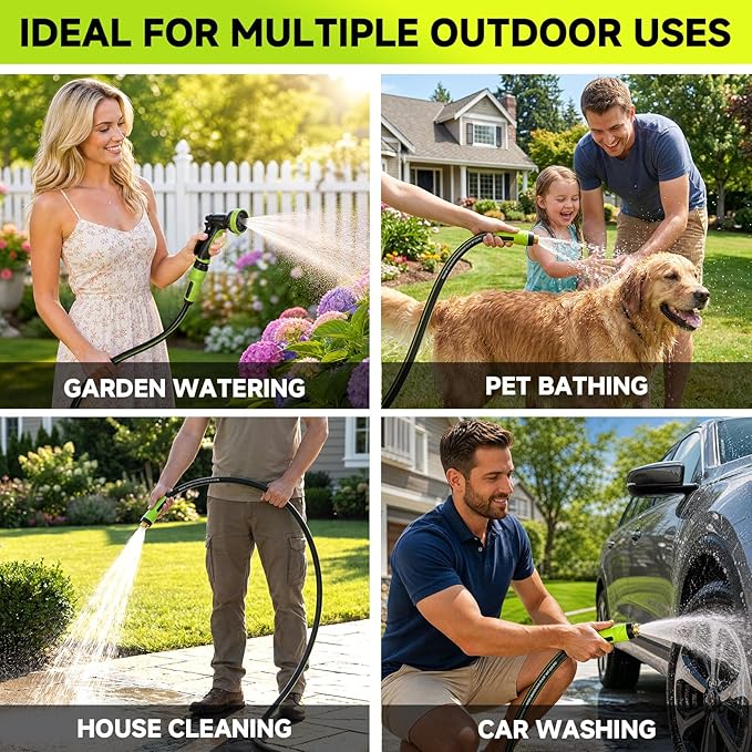 Garden Hose 75ft x 5/8", NON-EXPANDABLE Water Hose Heavy Duty, Flexible, Lightweight, Kink Resistant & Outside Hybrid Hose, Male to Female Fittings