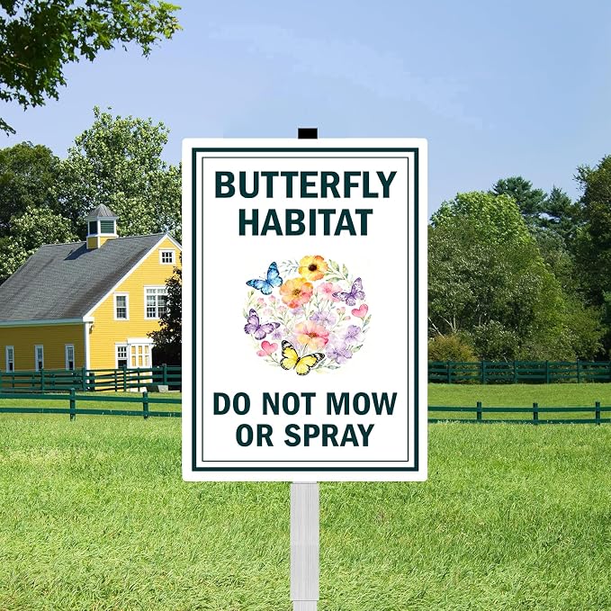 Butterfly Habitat Yard Sign With Stakes Do Not Mow Do Not Spray Signs No Mow May Wildflower Pollinator Friendly Habitat Reflective Rustproof Aluminium Garden Stake Outdoor 8X12 IN