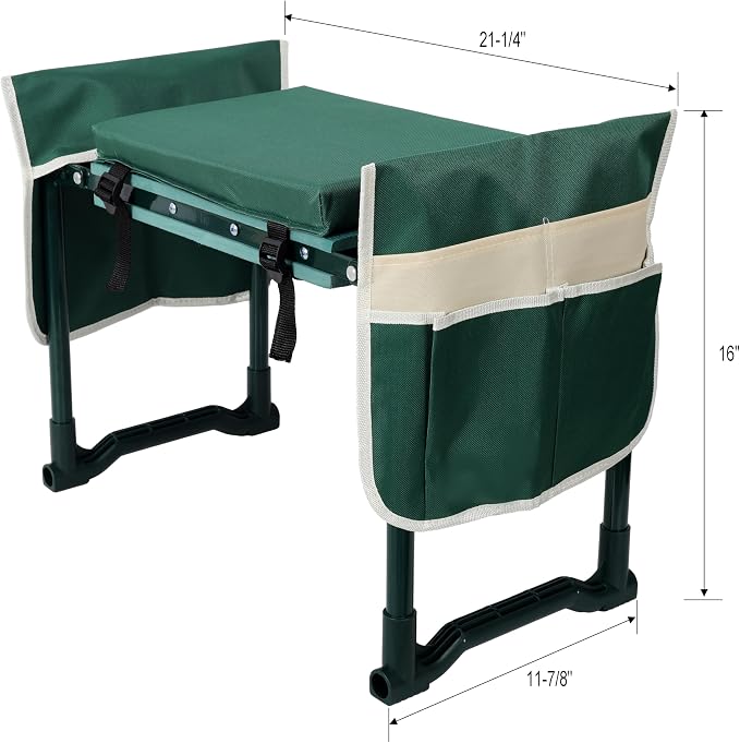 Foldable Garden Kneeler and Seat Bench with EVA Foam Pad, Wide Cushion, 2 Tool Pouches, Large Tool Bag
