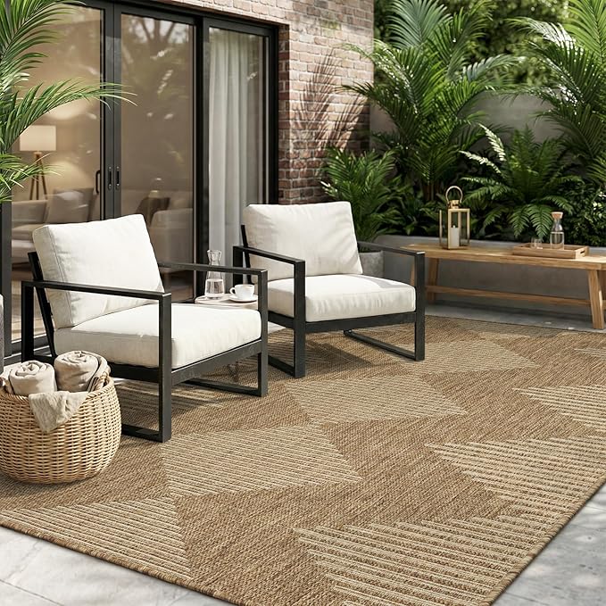 MontVoo-2x3 Outdoor Rug Porch Entryway Rug-Polypropylene Door Mat Indoor Outdoor Entrance Entry Rugs Kitchen Rugs, Textured Weave, Durable, Fade-Resistant, Non-Shedding, Boho Geometric Neutral Brown